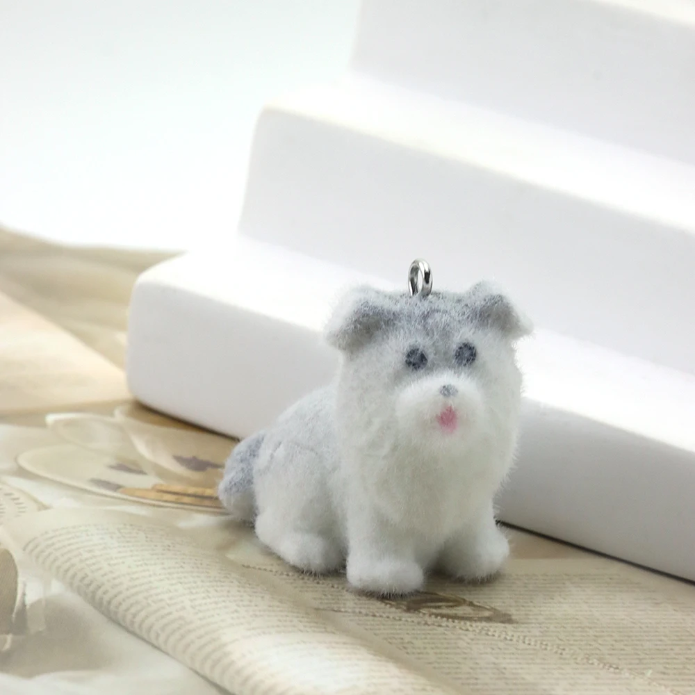 20Pcs 3D Flocking Resin Puppy Charms Animal Plush Dolls Dog Pendant for Necklace Earrings Keychain Making DIY Jewelry Accessorie