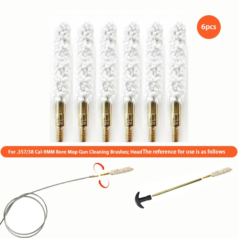 6ชิ้น.38 CAL BORE Mop Gun แปรงทำความสะอาดด้วย8-32เกลียวสำหรับทำความสะอาดปืนไรเฟิล38lr