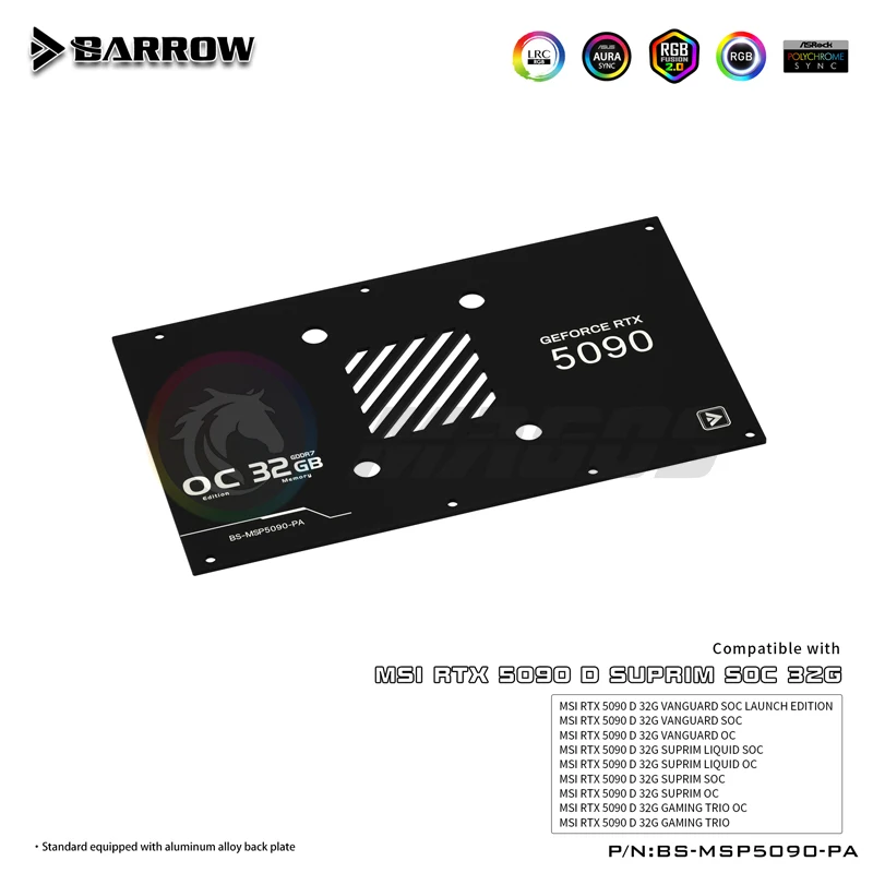 5090 GPU Water Block,for MSI RTX5090 D VANGUARD/SUPRIM/GAMING TRIO Series VGA Watercooler, BS-MSP5090-PA,5V ARGB White/Black