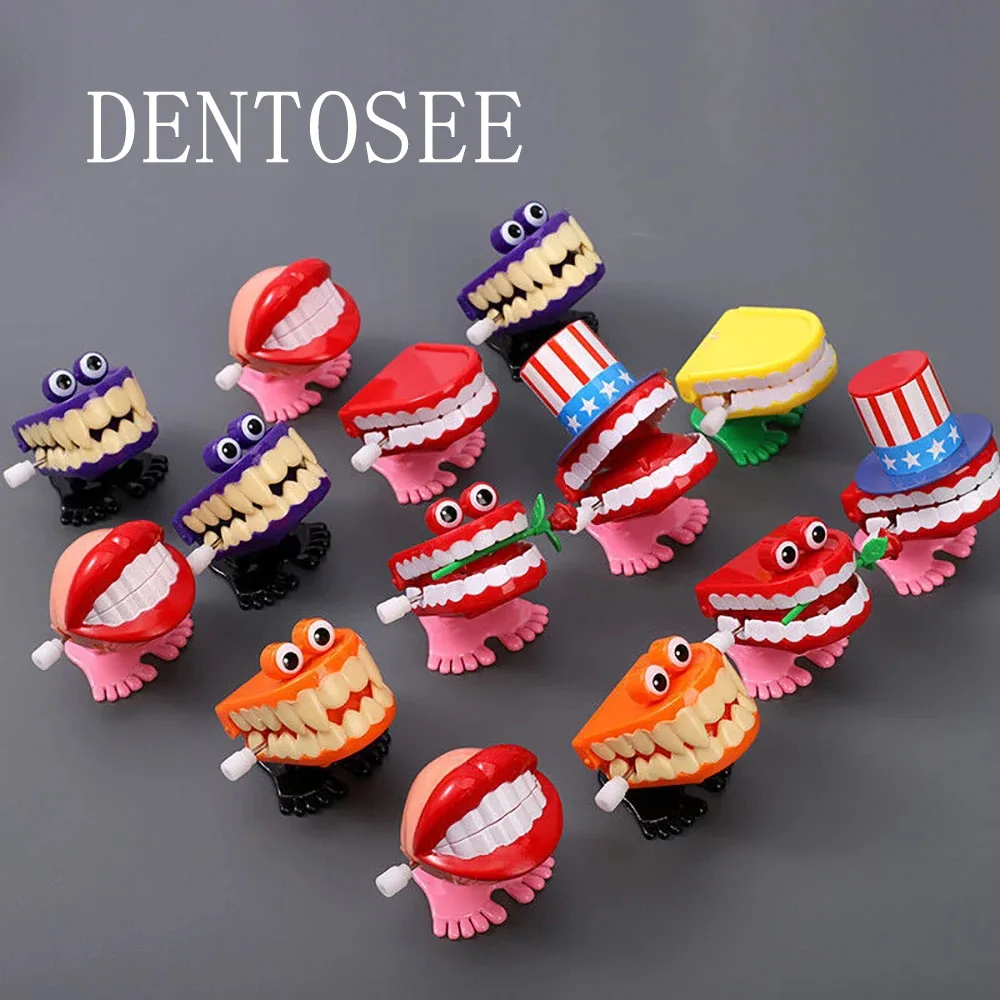 1pcs Dental Gift Teeth Shape Clockwork Toy with Chain Novelty String Up Jumping Walking Mouth Children Toys