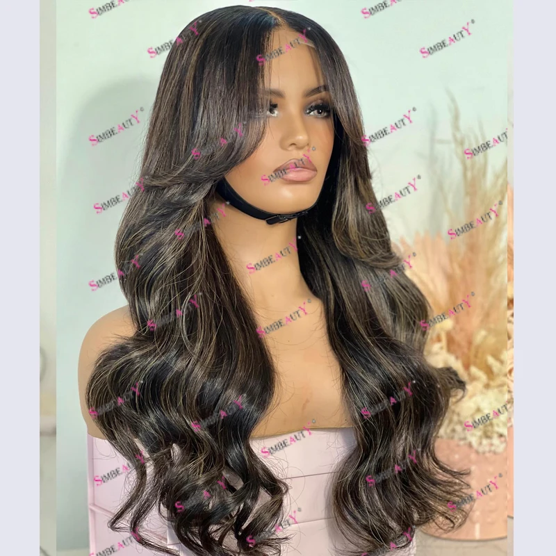 Human Hair Curtain Bangs 13x6 Lace Front Deep Part Wigs for Black Women Highlight Ash Brown Bayalage Blonde Full Lace Wigs Remy