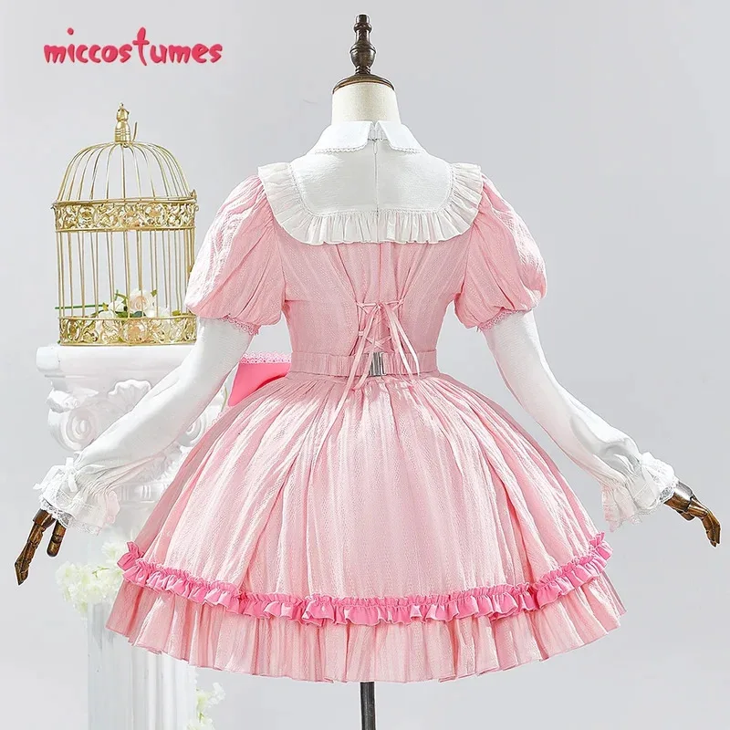 25 cosmiccostumes feminino calcinha meia cosplay traje rosa lolita vestido conjunto com acessório de cabeça e coxa meias altas