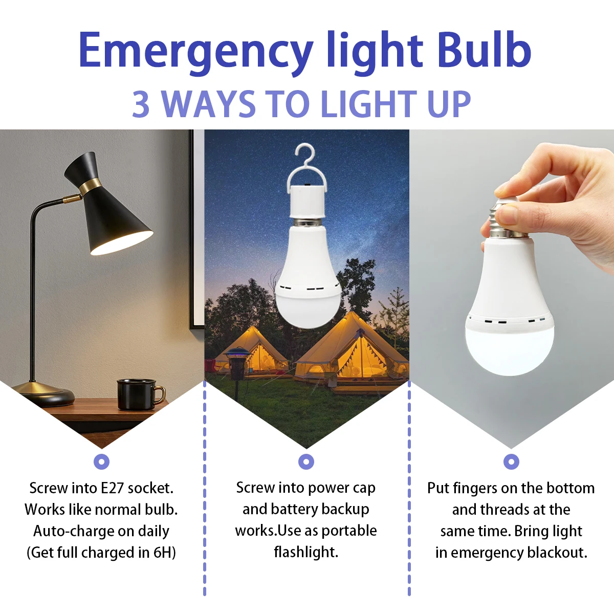 LED Rechargeable Bulb Light E27 7W 1500mAh Emergency Bulb 220V 110V for Home Power Outdoor Camping Failure Porch Garden Lamp