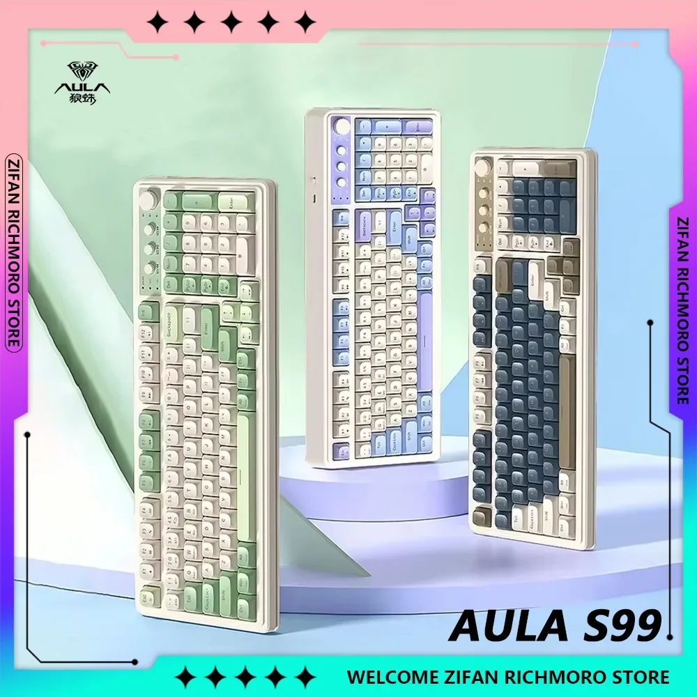 AULA S99 Three Mode 2.4G Bluetooth Wireless Wired Gaming Keyboards 99 Keys RGB Ergonomic Typing Mute Keyboard Office Accessories