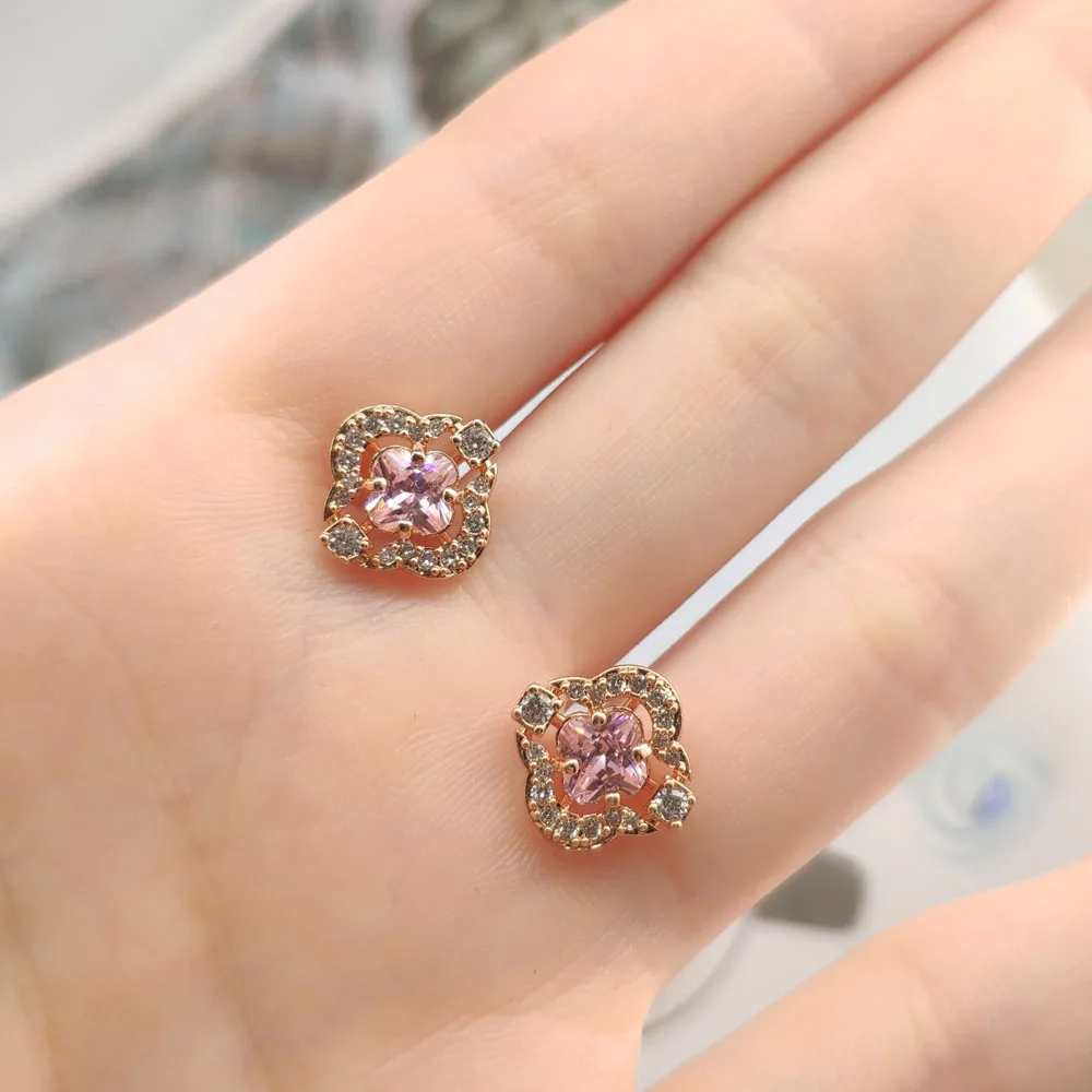 مجموعة مجوهرات أصلية فاخرة للنساء قلادة كريستالية للقفز وأقراط وسوار متحرك مجوهرات كريستال إكسسوارات رومانسية هدية