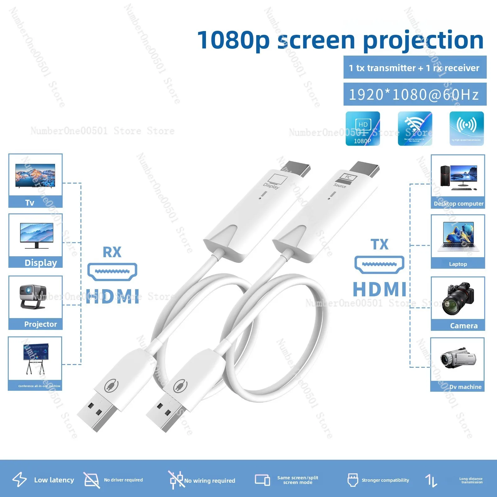 Wireless HDMI transmitter and receiver extender 1080P 5G 30 meters distance audio and video transmission