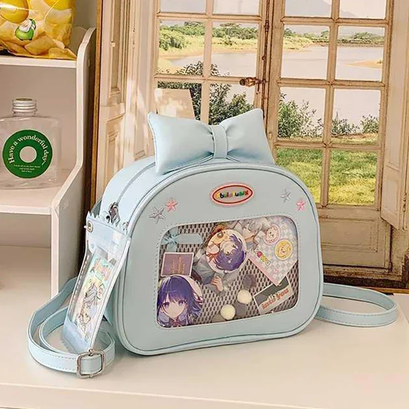 

HAEX Lolita Bow Women Ita Bags Harajuku Aesthetic Designer Small Capacity Backpacks Female Dopamine PU DIY Badge Bolso Mujer