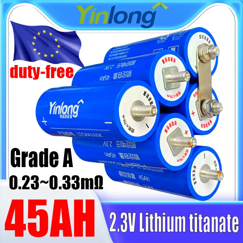 

6-72pcs 100% original Yinlong 2.3V 45Ah lithium titanate battery Grade A LTO66160 12V 24V 48V Car audio charging battery No tax