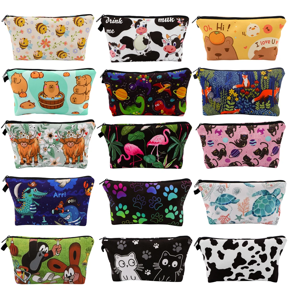 Fox Flamingo Portable Women Cosmetic Bag Coin Pouch Cute Animals Storage Bag Mini Lipstick Bag Small Bag Organizer Case