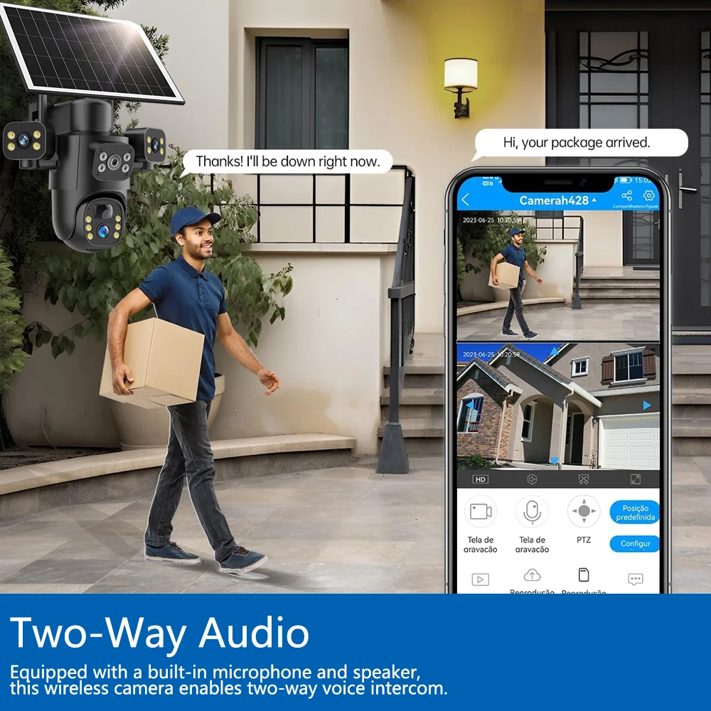 Overscam 4G Solar PTZ Camera 10X Optical Zoom Three Lens Three Screen 15MP Outdoor Security Camera PIR Human Detection V380 Pro