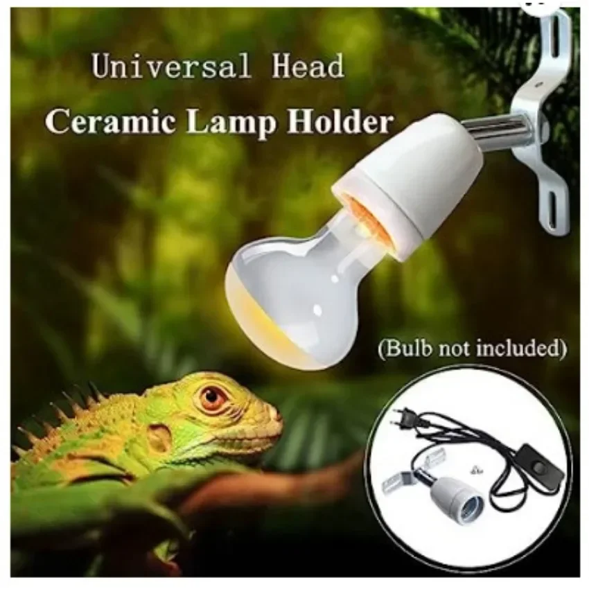 

Reptile Heat Lamp Socket, 360° Rotatable Heating Light Adjustable Bracket Kit with Switch, E26/E27 Ceramic Lamp Holder for Snake