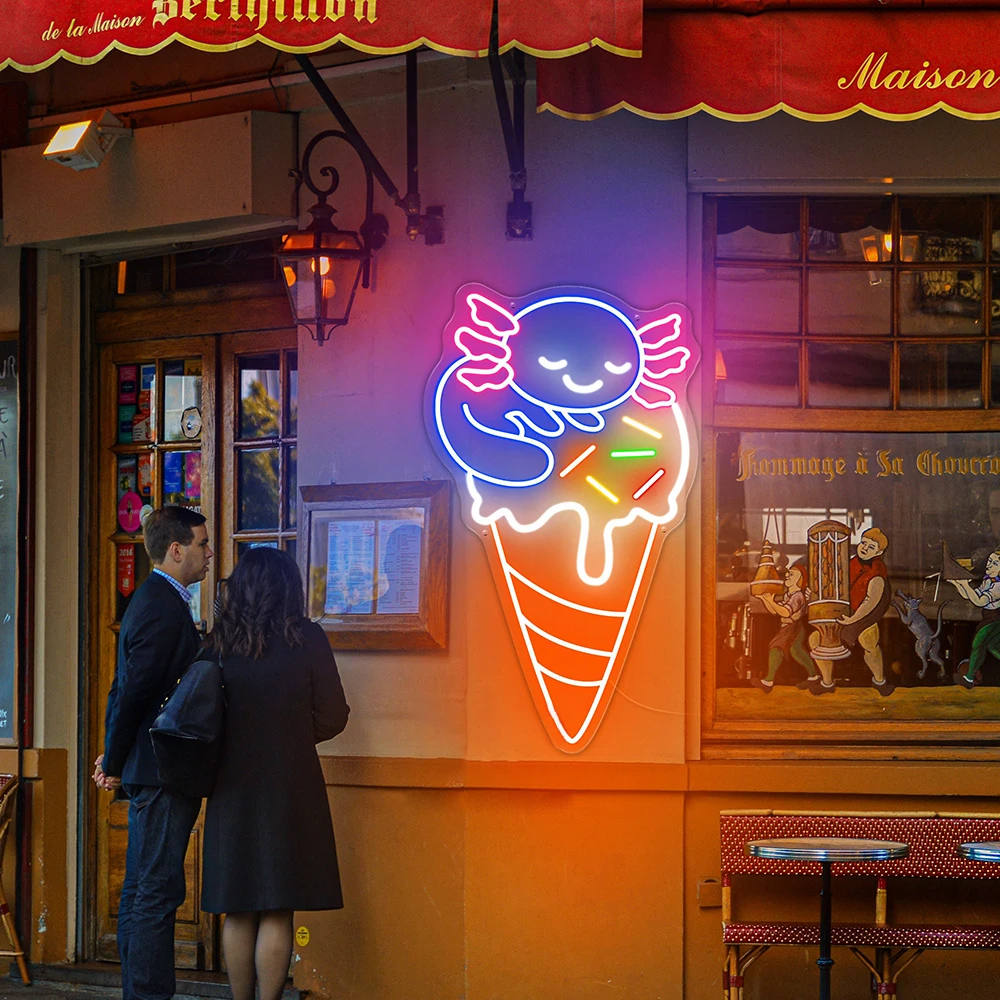 Ice Cream Neon Sign Cute Anime Neon LED Light Ice Cream Cone Led Sign Ice Cream Store Decoration Custom Business Neon Signs