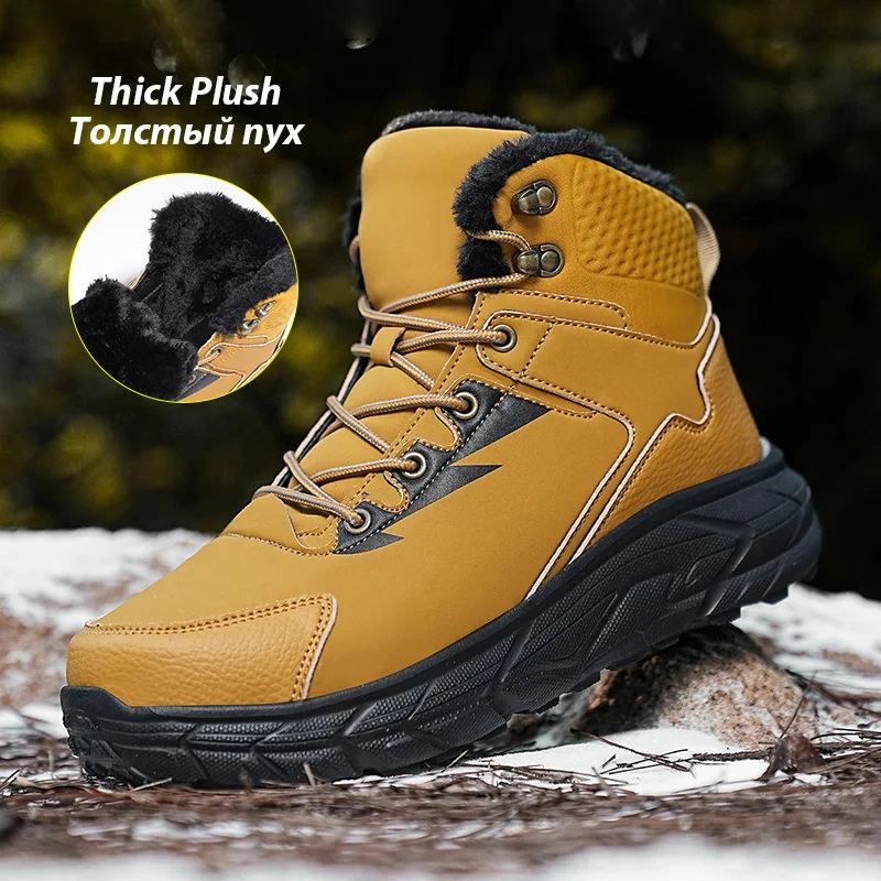 Super Warm Thick Plush Men Snow Boots Plus Size 39-48 Hiking Boots Men Non-Slip Outdoor Sneakers Ankle Winter Shoes For Man