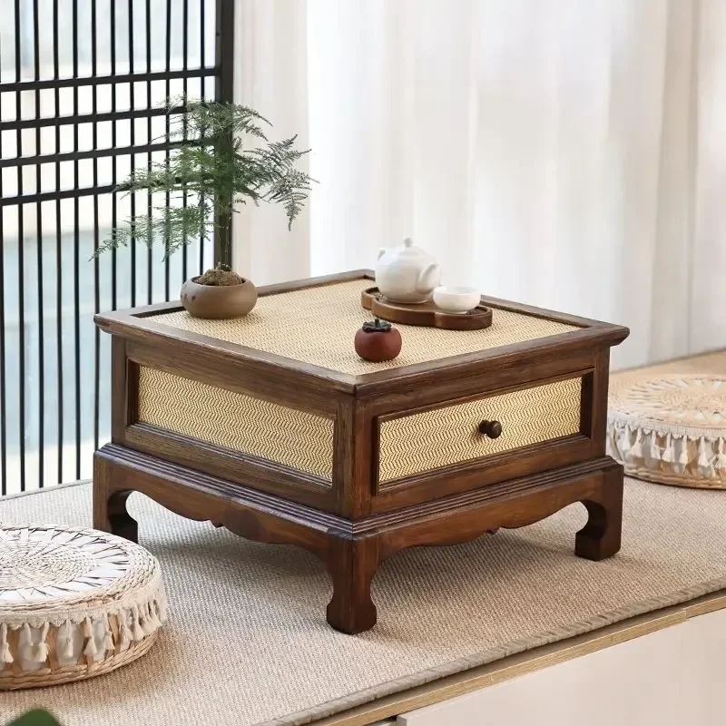 Japanese style solid wood tatami small square table Balcony bay window Zen tea table