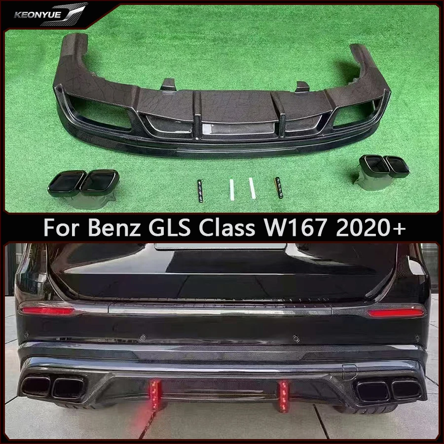 For Mercedes Benz GLS Class W167 2020+ Carbon Fiber Back lip Car Rear Bumper Diffuser Splitters Spoiler Car Accessories Body Kit
