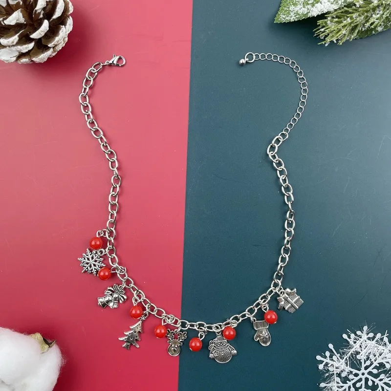 Cross-border Pop Christmas Tree Elderly Snowflake Necklace Female Design Elk Pendant Bracelet Accessories