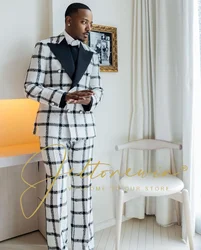 Elegant Men's Suits Double Breasted Fashion 2 Piece Jacket Pants Sets Peak Lapel Business Office Outfits High Quality Costume