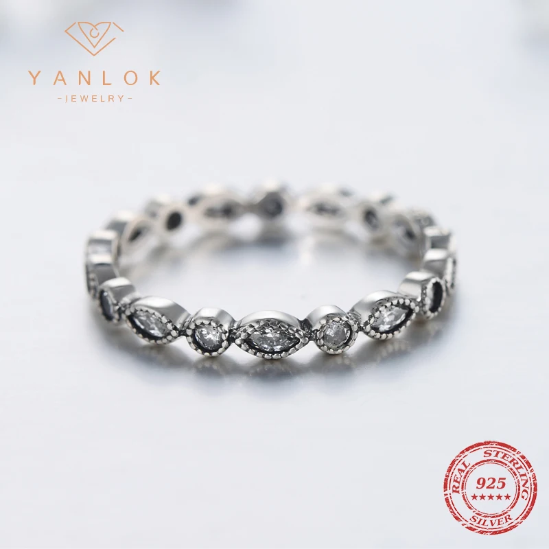 YANLOK Finger engagement rings Authentic 925 Sterling silver Rings for women CZ Sparkling Jewelry  Bague fashion Accessories