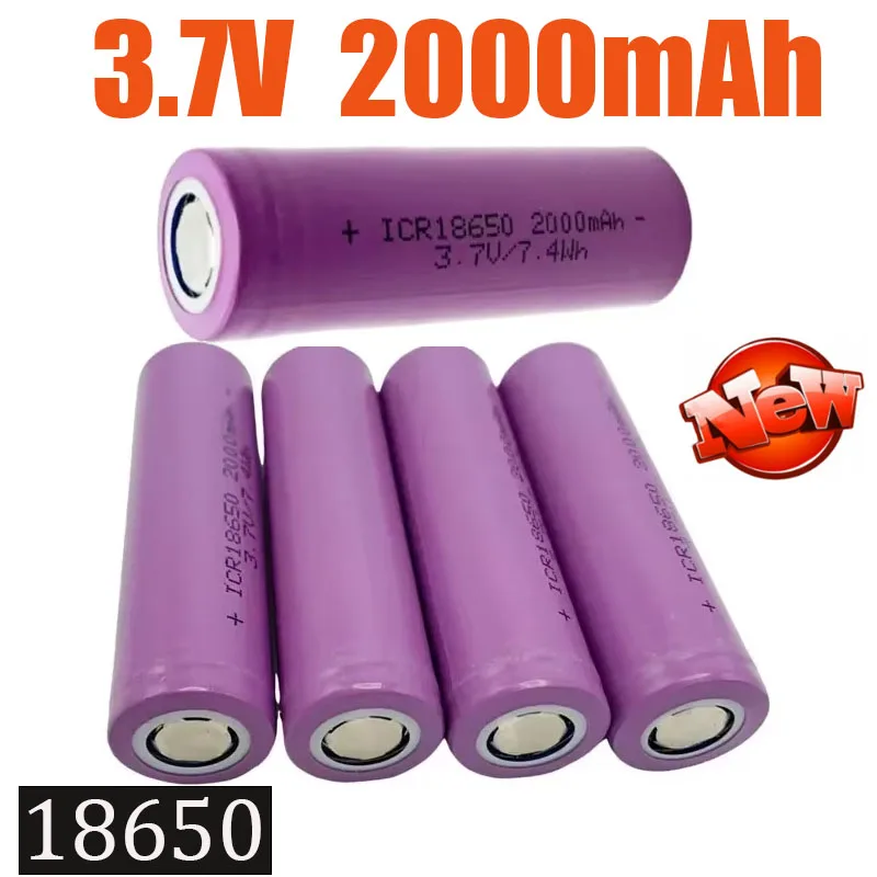 3.7V 2000mAh ICR18650 Large Capacity Li-ion Rechargeable Battery for High Intensity Flashlight Headlight Walkie Talkie