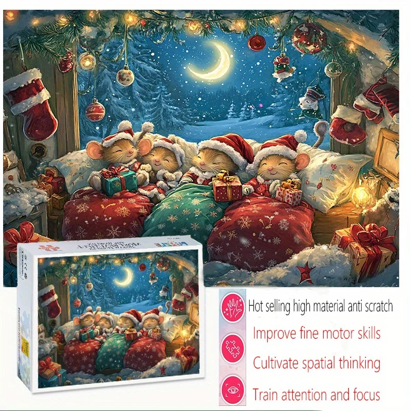 مجموعة مكونة من 500-1000 من إبداعي الألغاز للبالغين تركز على ديكور المنزل، تتميز بمشهد عيد الميلاد الغريب مع ثلاثة عناصر #1