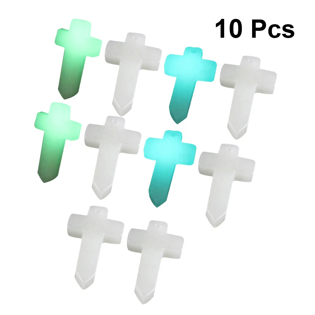 10 pcs Cross Pendant Simulation Luminous Stone Charm For Diy Jewelry Making Necklace Keychain Bracelet Craft Supplies Mixed