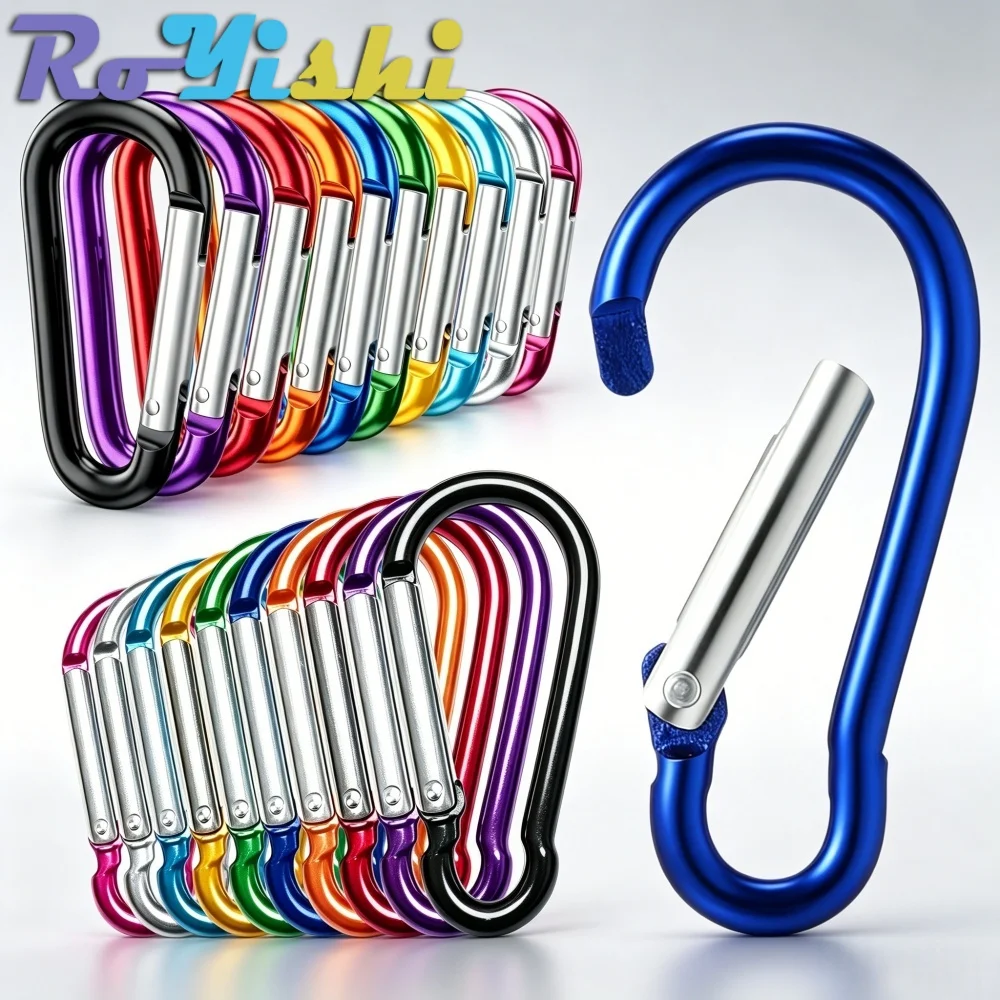 Bunter Aluminium-Legierung D-Karabiner Federclip Wasserflaschenhaken Schlüsselanhänger Rucksack-Schnalle für Outdoor Camping Wandern Klettern