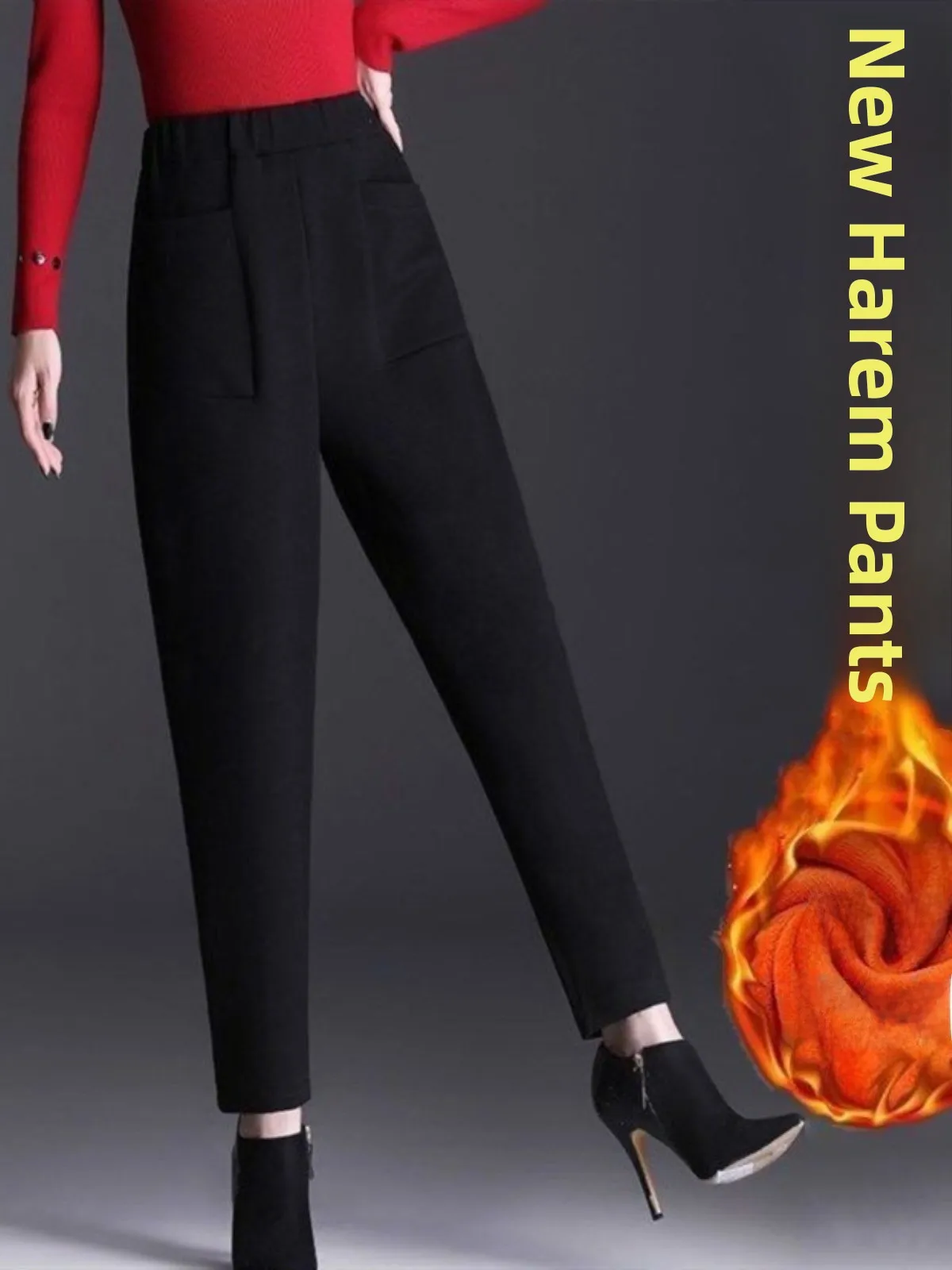 

Женские брюки Харлан, свободные брюки с высокой талией на подкладке, черные повседневные брюки, осенне-зимние модные брюки большого размера