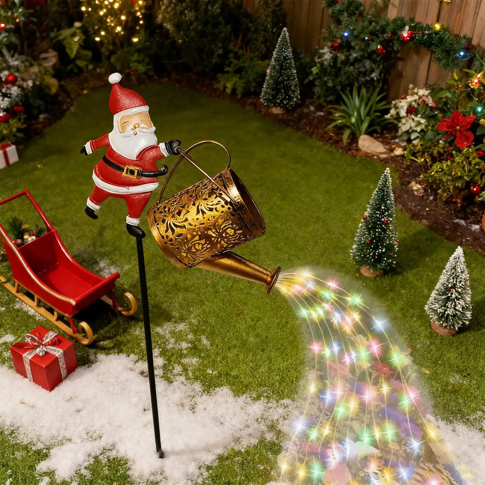 يمكن سقاية بالطاقة الشمسية أضواء في الهواء الطلق الشمسية LED مقاوم للماء مصباح كلاسيكي عيد الميلاد سانتا الفوانيس لمكاتب الكنيسة حفلة عطلة #2