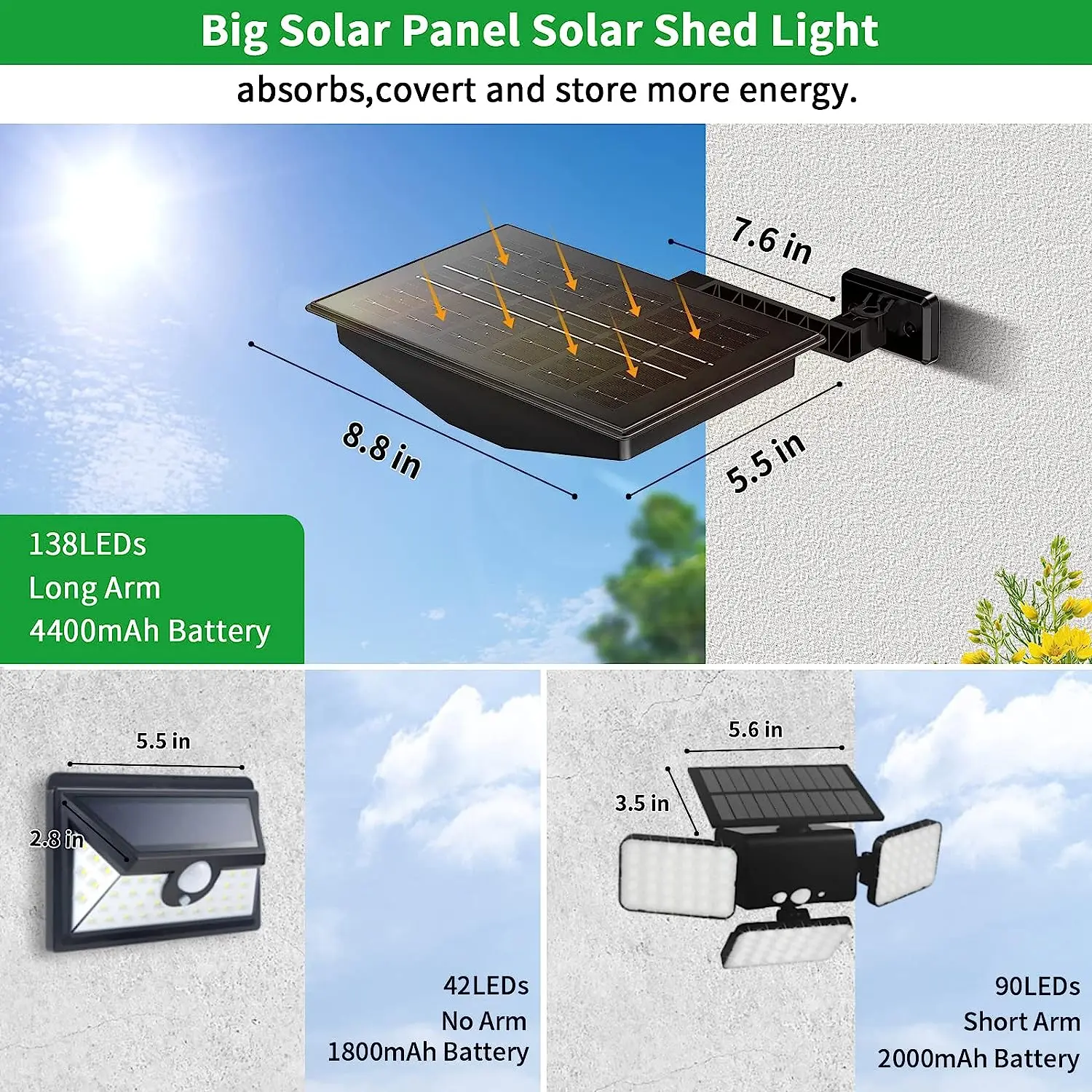 138LED Solarne lampy do stodoły Regulowana zewnętrzna wodoodporna lampa ogrodowa zasilana energią słoneczną z czujnikiem ruchu 4 tryby oświetlenia