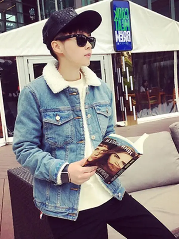 

Корейский Sle Thiened Fce на подкладке, облегающий мужской джинсовый джинт, зимняя молодежная хлопковая одежда, осенне-зимняя верхняя одежда