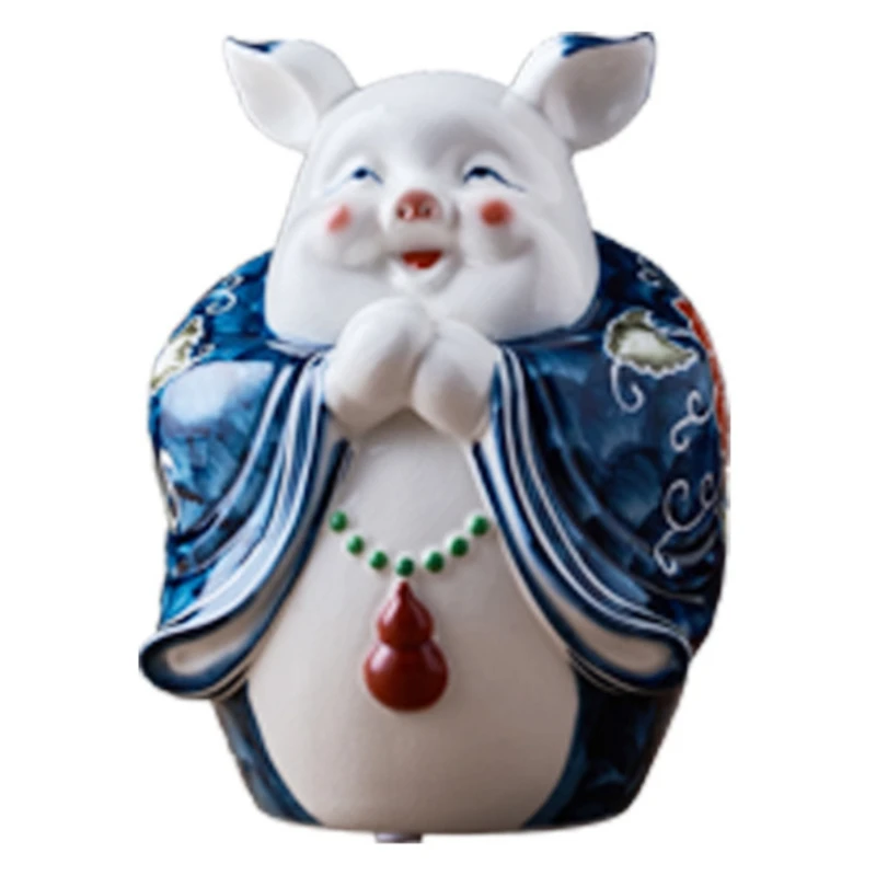 

Blue and white ceramic ornaments, pig piggy bank, national style, home animal ornaments, gifts