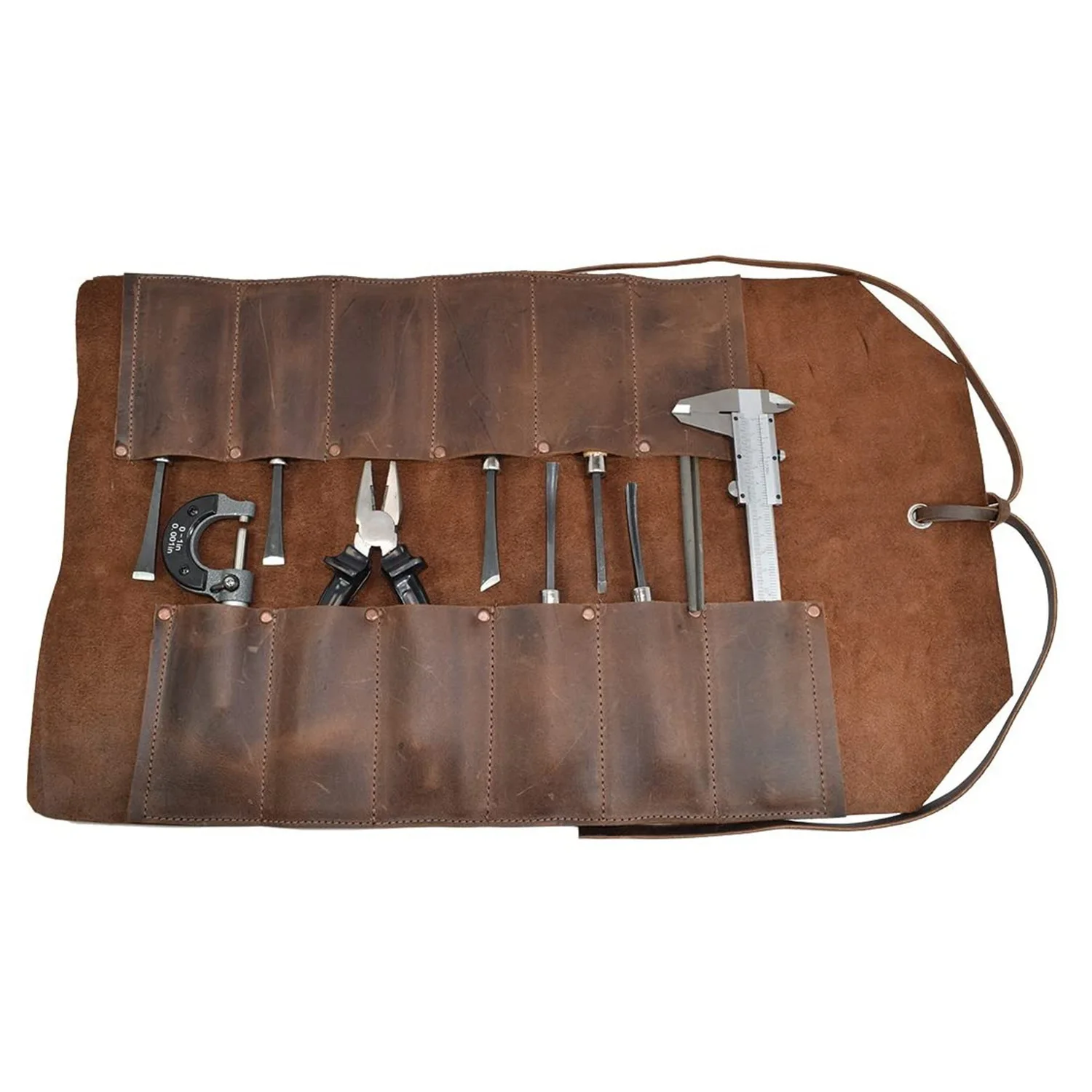 حقيبة قابلة للطي للأدوات الكبيرة من الجلد من BHBD (12 فتحة)، حقيبة حمل محمولة، تخزين ورشة العمل، منظم أدوات النجارة، صناعة يدوية #5