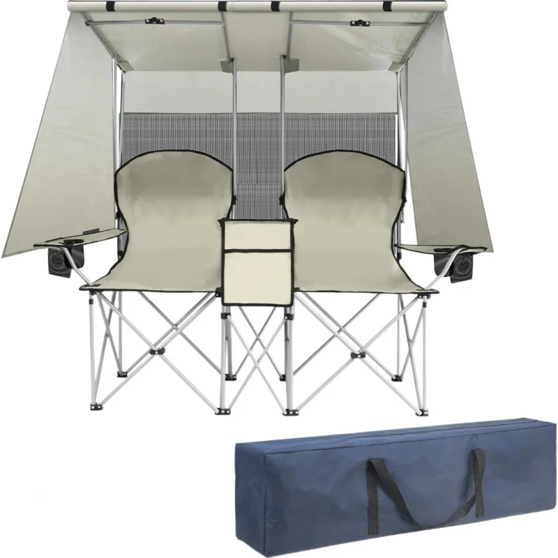 custom.Versatile 2-Person Portable Folding Beach Chair with Shade Canopy New Outdoor Camping Awning
