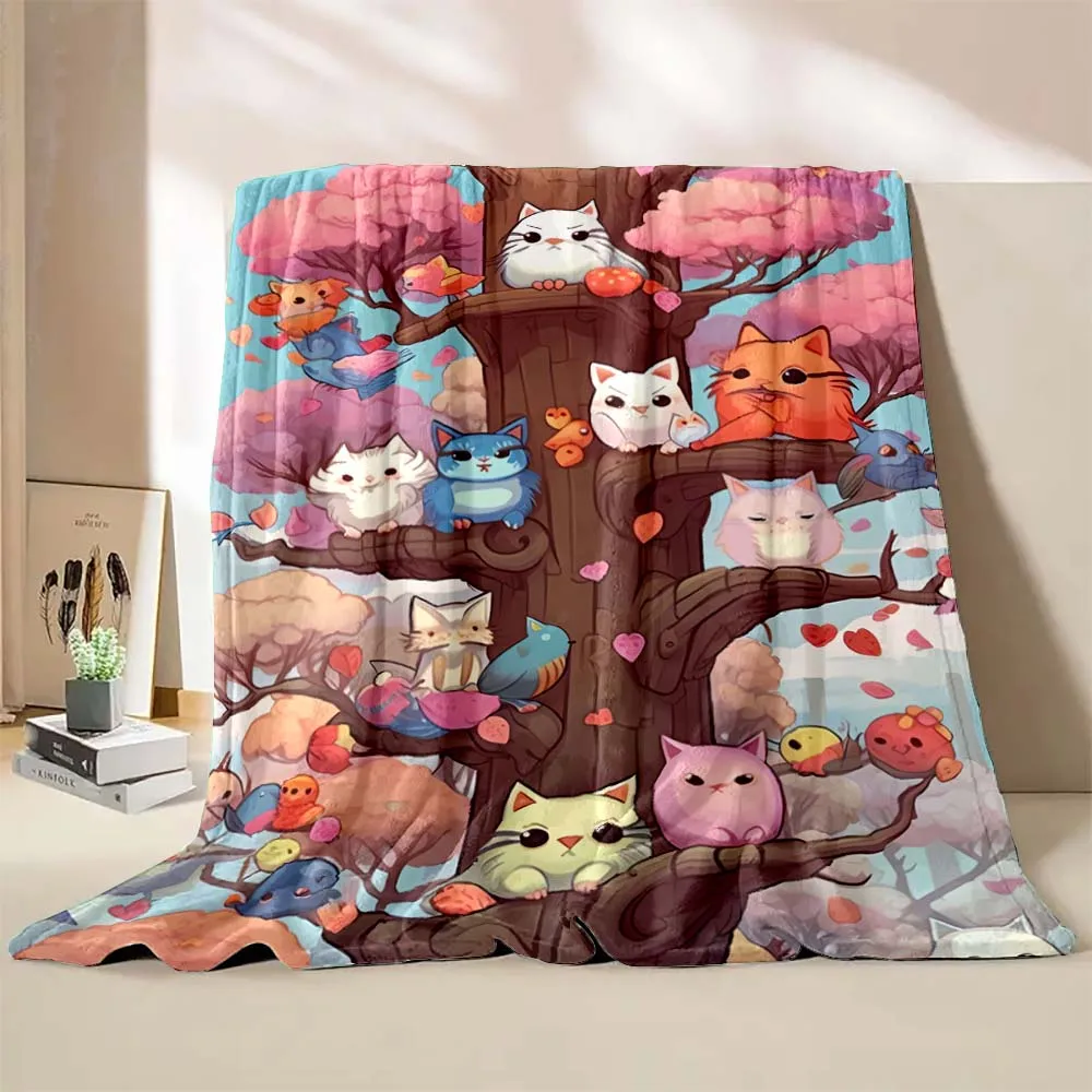 6 Sizes Cute Cartoon Cat Printed Believer Blanket Warm Soft and Comfortable Home Travel Blanket Office Sofa Blanket Play Mat