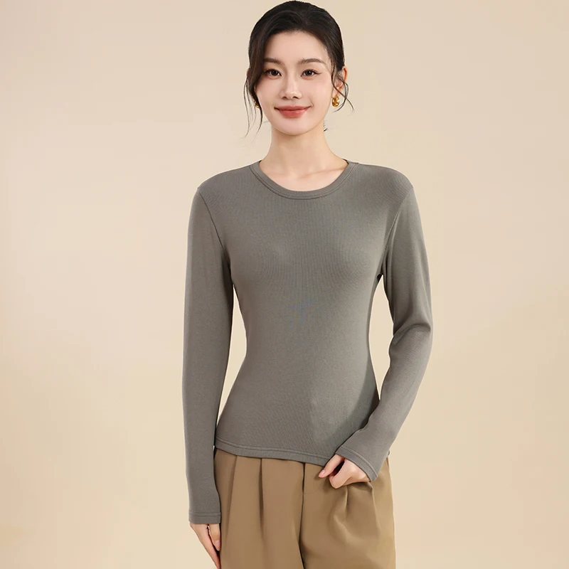 Women's self-heating bottoming shirt, slimming, slimming, warm, round neck, 2024 autumn and winter new style