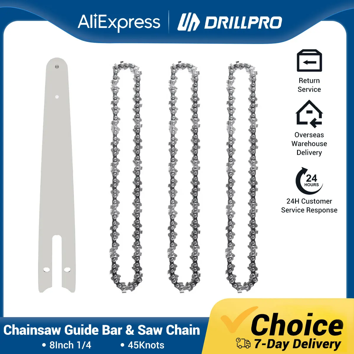 

Drillpro 1/4''P 8 Inch Chainsaw Guide Bar And Saw Chain Set 45 Drive Link Brushless Electric Saw Wood Cutter Chain Power Tool