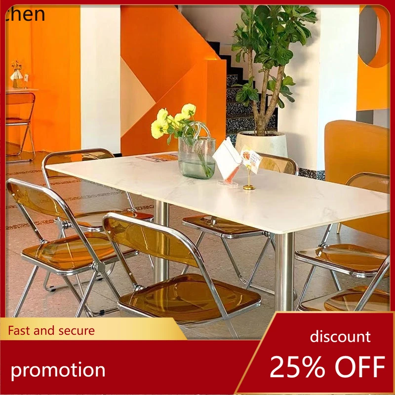 

LXC Minimalist Dining Table Stainless Steel Table and Chairs Simple Four Chairs Round Table Internet Celebrity Folding Chair