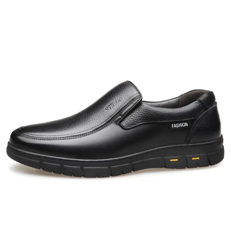 New Mens Genuine Leather Derby Shoes Comfortable Soft Sole Non-Slip Business Casual Big Size Breathable Slip-on Office Footwear