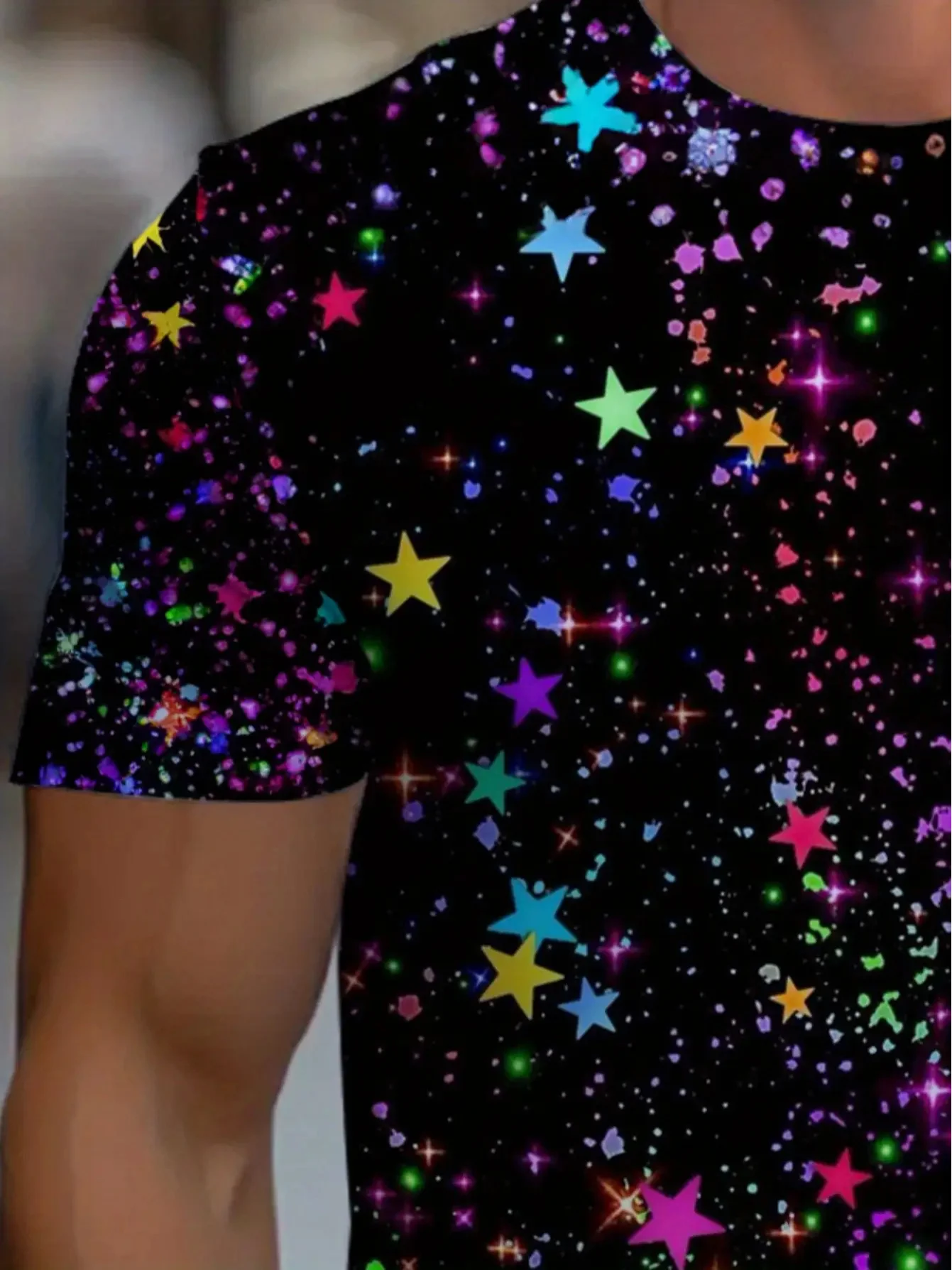 تي شيرت نيون للرجال يتوهج في الظلام - نجوم نيون لكامل الجسم، قميص حفلات خفيف الوزن وجيد التهوية للملهى الليلي #4