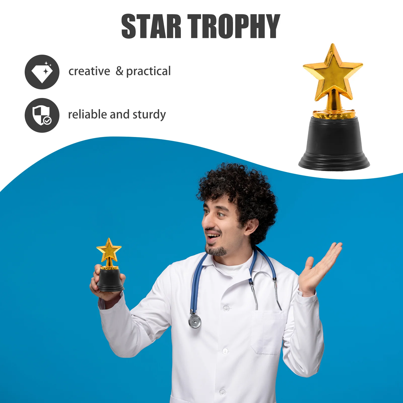 6Pcs Plastic Golden Star Trophy Awards Party Prizes Classroom Ceremony Kids Appreciation Gift Star Award Trophy