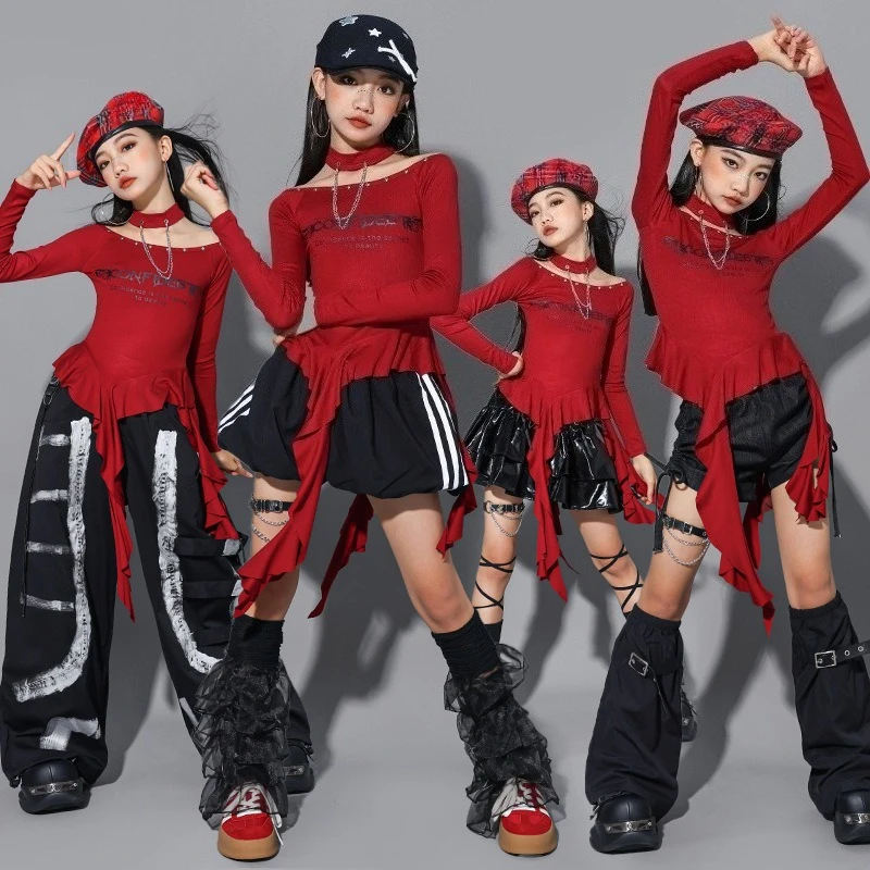 Mädchen K-pop Mode Langarm Top Dance Baggy Hosen Coole Hip Hop Kleidung Sets Gruppe Streetwear Jazz Cool Bühne zeigen Kostüm