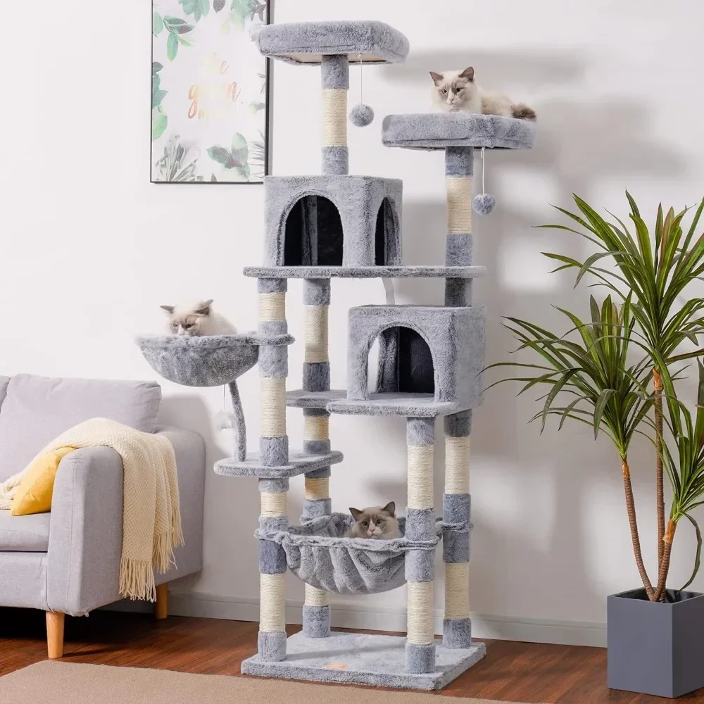 

Cat Tree Indoor Feline Toys Comfort Hammock & Sisal Scratching Bollard Cat Tree With Scratch Plate Cats Pet Products Home Garden