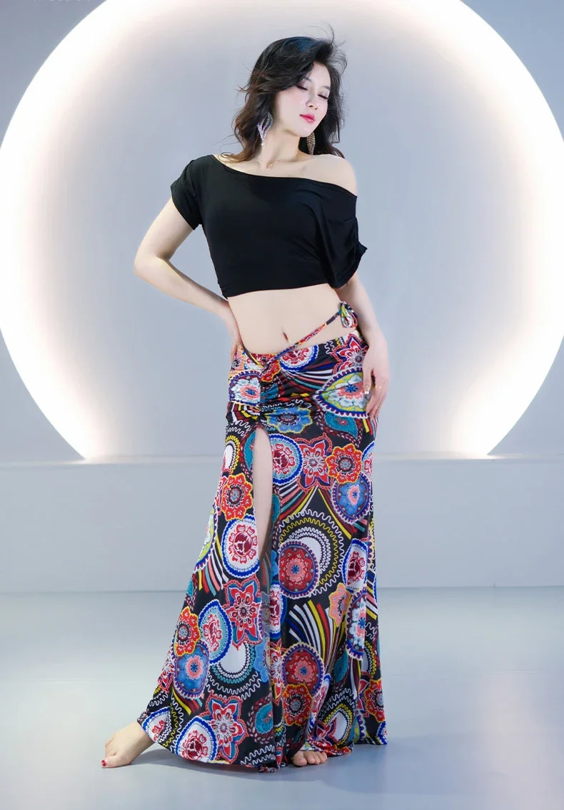 2 قطعة مجموعة النساء ملابس رقص البطن الرقص الشرقي بسط مشروط الزي فئة مجموعة الرقص بدلة تدريب الأزهار تنورة طويلة #1