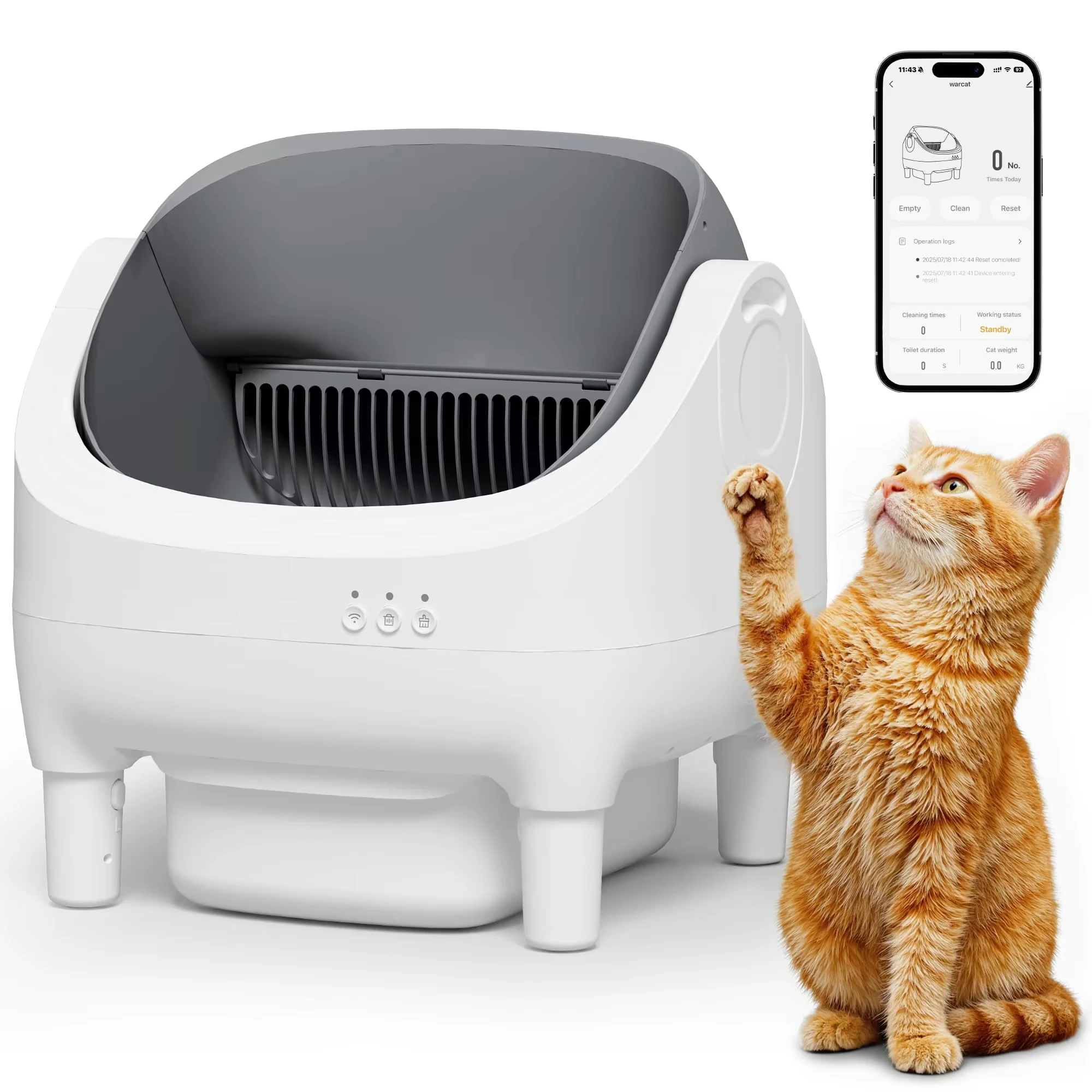 Self-cleaning Plastic Smart Automatic Cat Litter Box with Sensor Safety Protection Health Monitor Odor Control System OEM