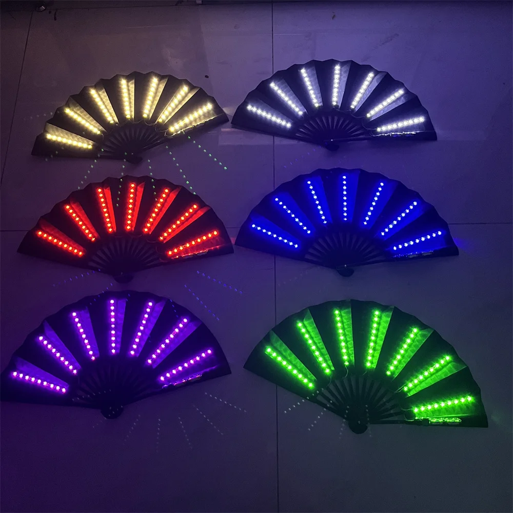 Magicool 1 Pcs 23A12v Led Glowing Lighting Fan Dance Colors Folding Chinese Style Neon Party Decoration Night Club Show Props