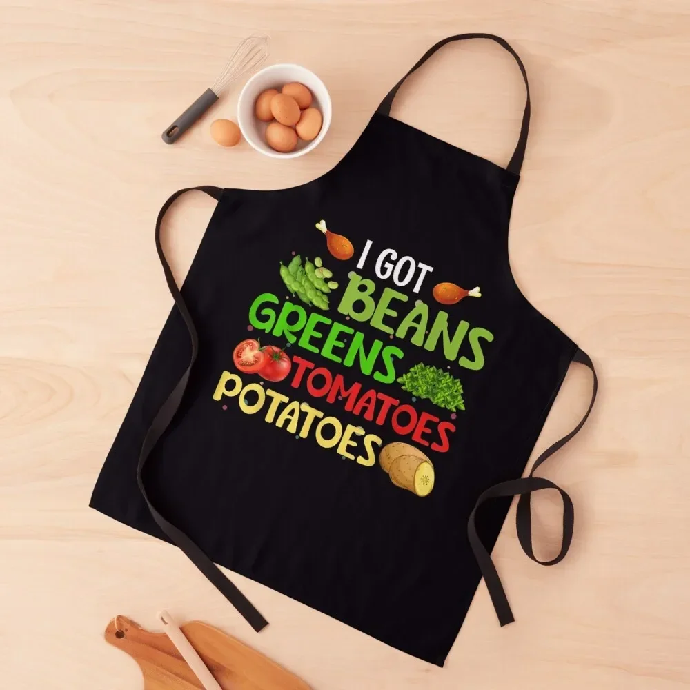 

I Got Beans Greens Potatoes Tomatoes Thanksgiving Apron esthetician Teacher Kitchen And Household Goods Apron