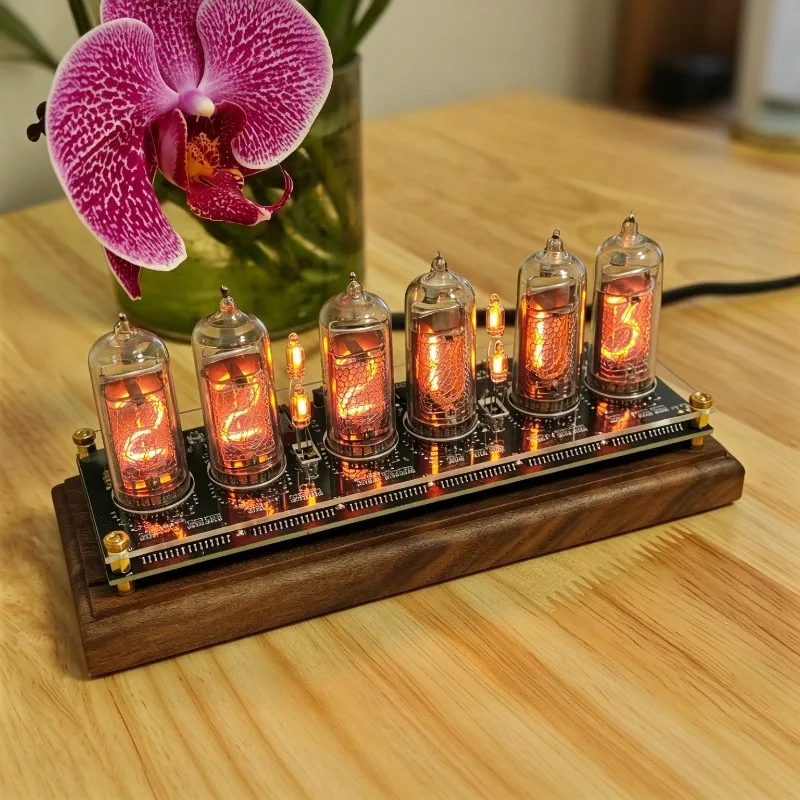 Glow Tube Desk Clocks Creative IN14 WiFi Digital Table Clocks Wood Remote-controlled Table Clock Retro Decorative Home Decor