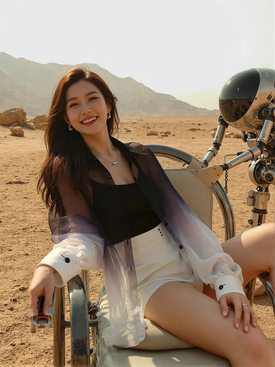 

Прозрачные блузки с градиентом в стиле Харадзюку Y2K, элегантные женские топы, летние блузы с отложным воротником, в японском студенческом стиле, с кружевом, облегающие