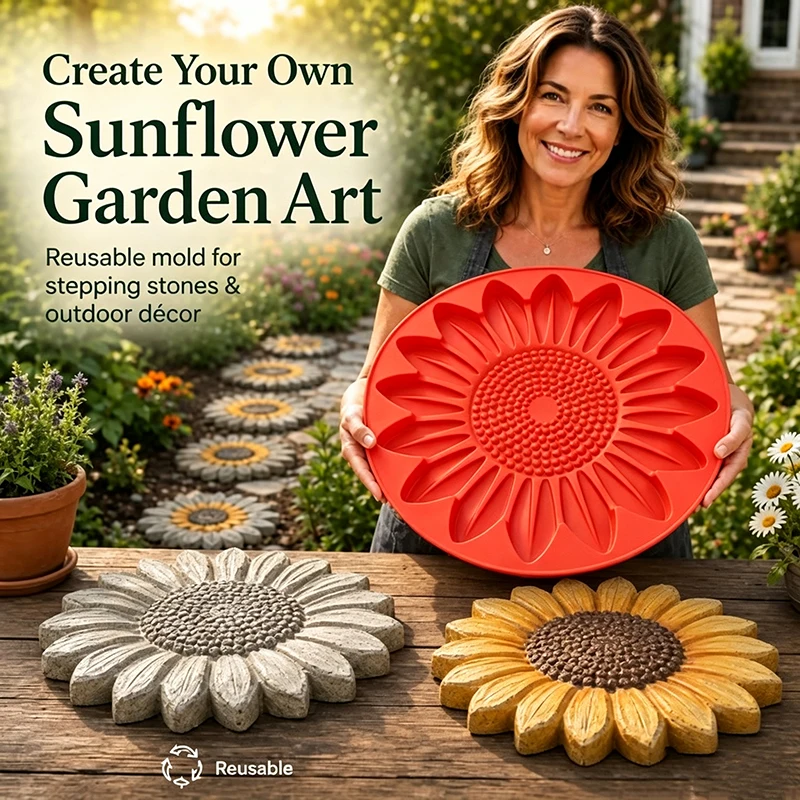 Sunflower Stepping Stone Mold Reusable Concrete Casting Mould For Garden Walkway Outdoor Pathway Pavement Landscape Diy Supplies
