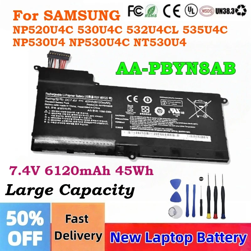 

7.4V 6120mAh 45Wh AA-PBYN8AB Laptop Battery Compatible for SAMSUNG NP520U4C 530U4C 532U4CL 535U4C NP530U4 NP530U4C NT530U4
